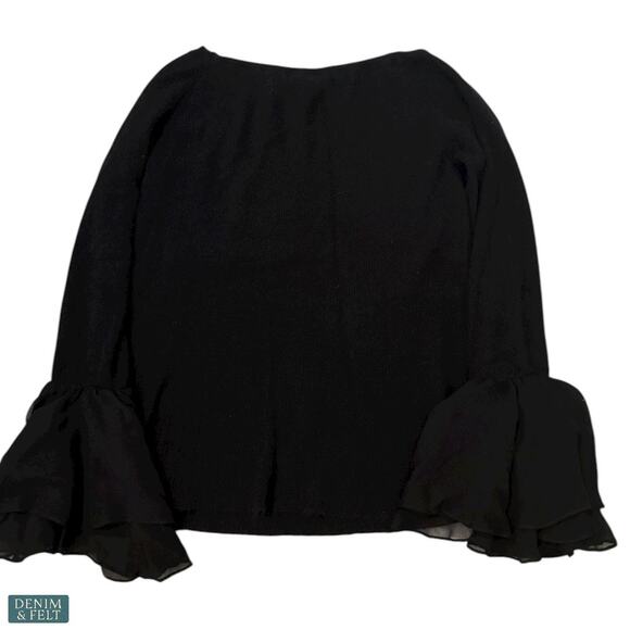 Neiman Marcus Cashmere Collection Bell Sleeve Black Silk Trim Sweater Large - Picture 7 of 11